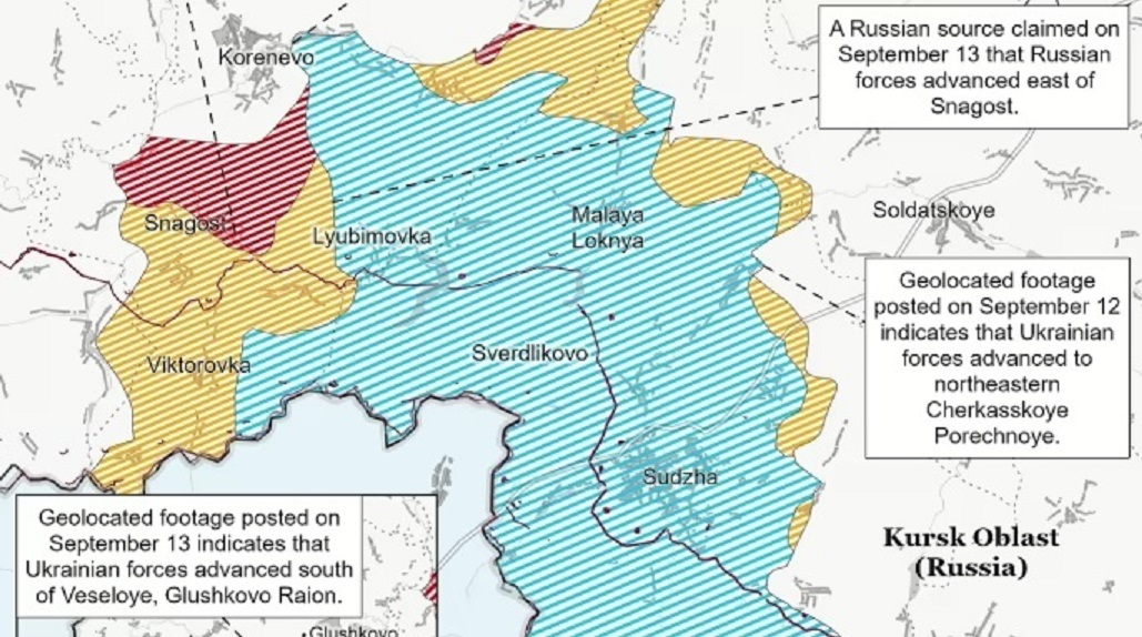 Kurszki harctér térkép orosz és ukrán mozgásokkal.