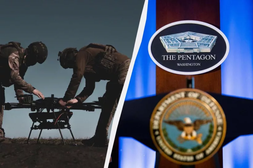 Katonák drónt készítenek elő, Pentagon pódium